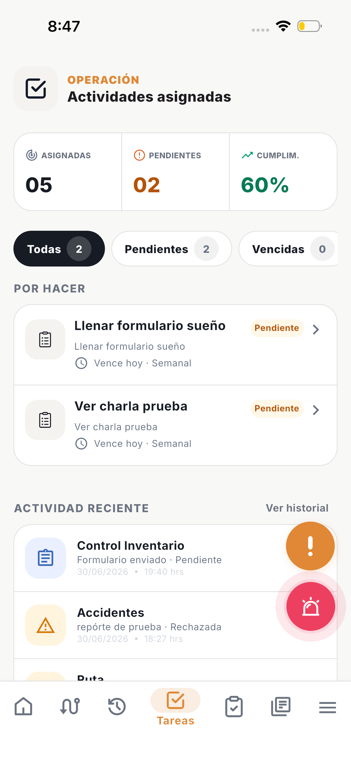 Actividades asignadas