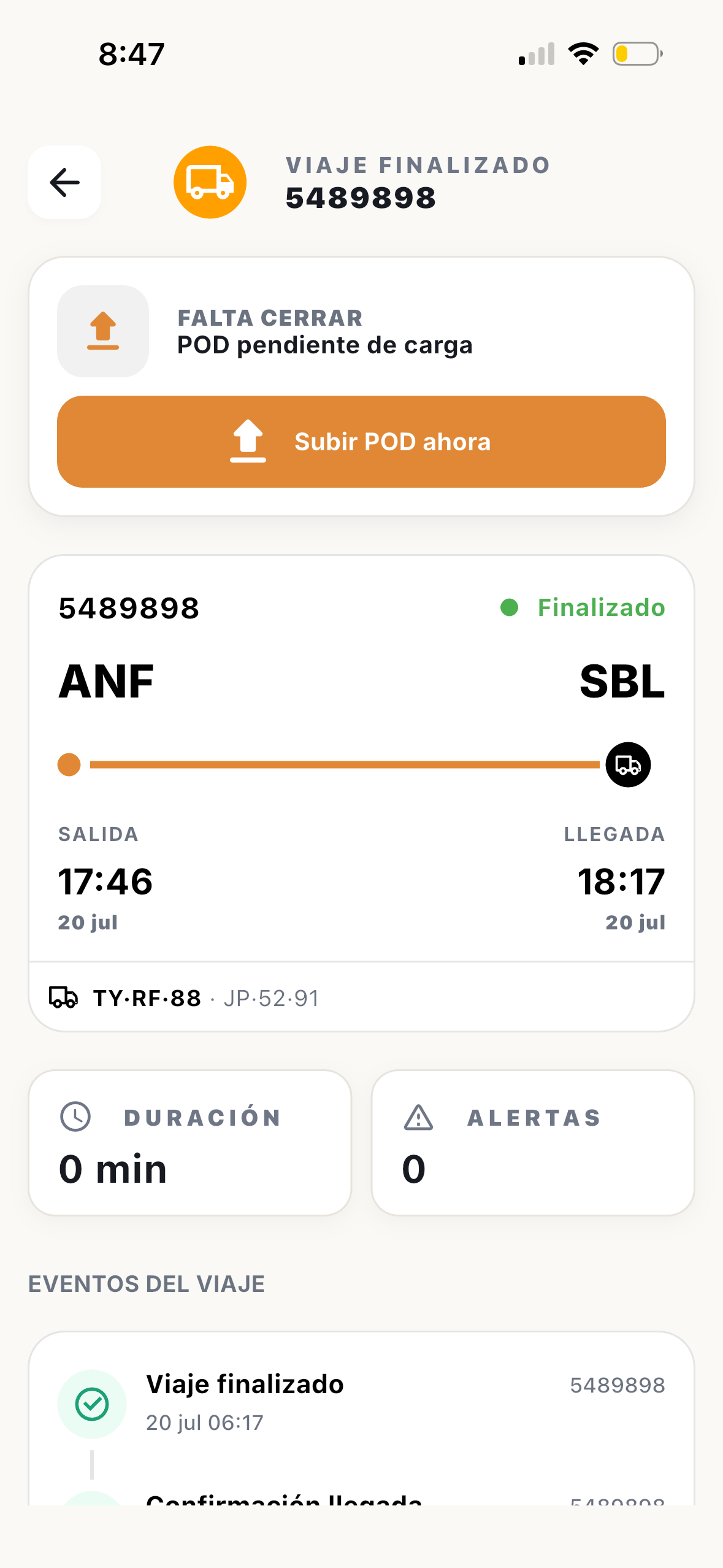 Detalle de viaje finalizado